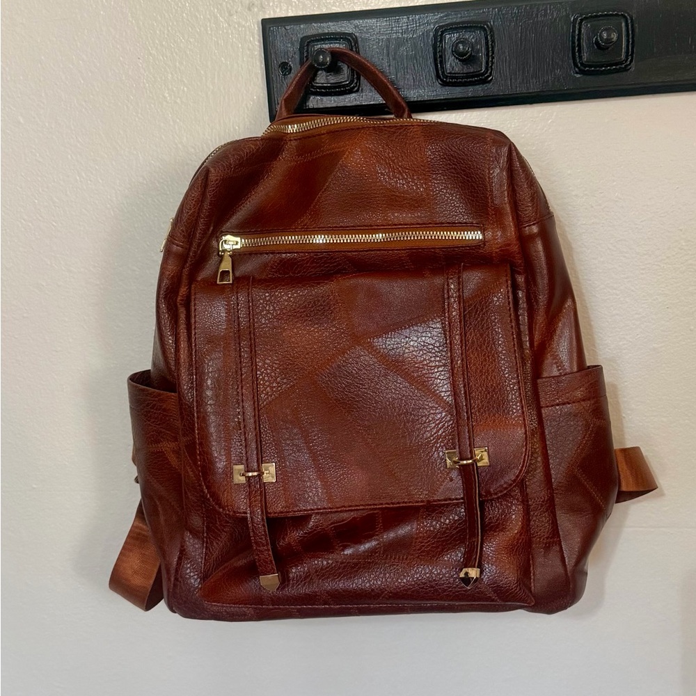 Unk Rich Tan Leather Backpack
